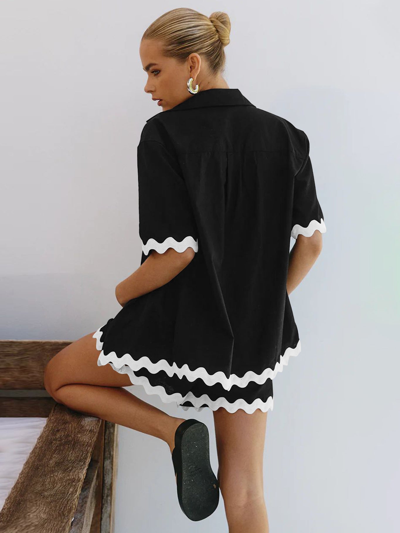 Dames tweedelige casual set met ruffle blouse en losse broek