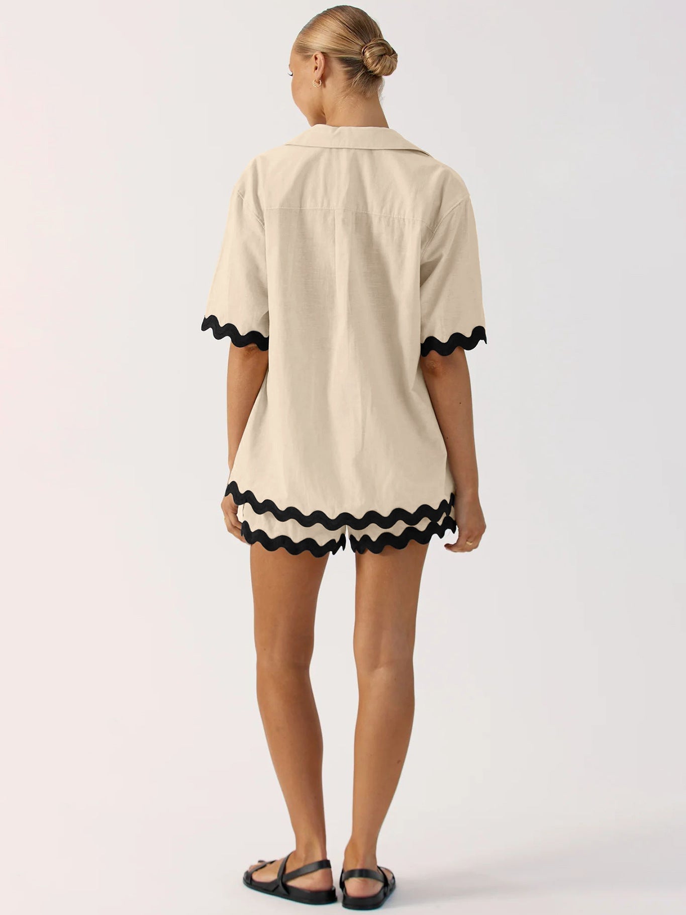 Dames tweedelige casual set met ruffle blouse en losse broek