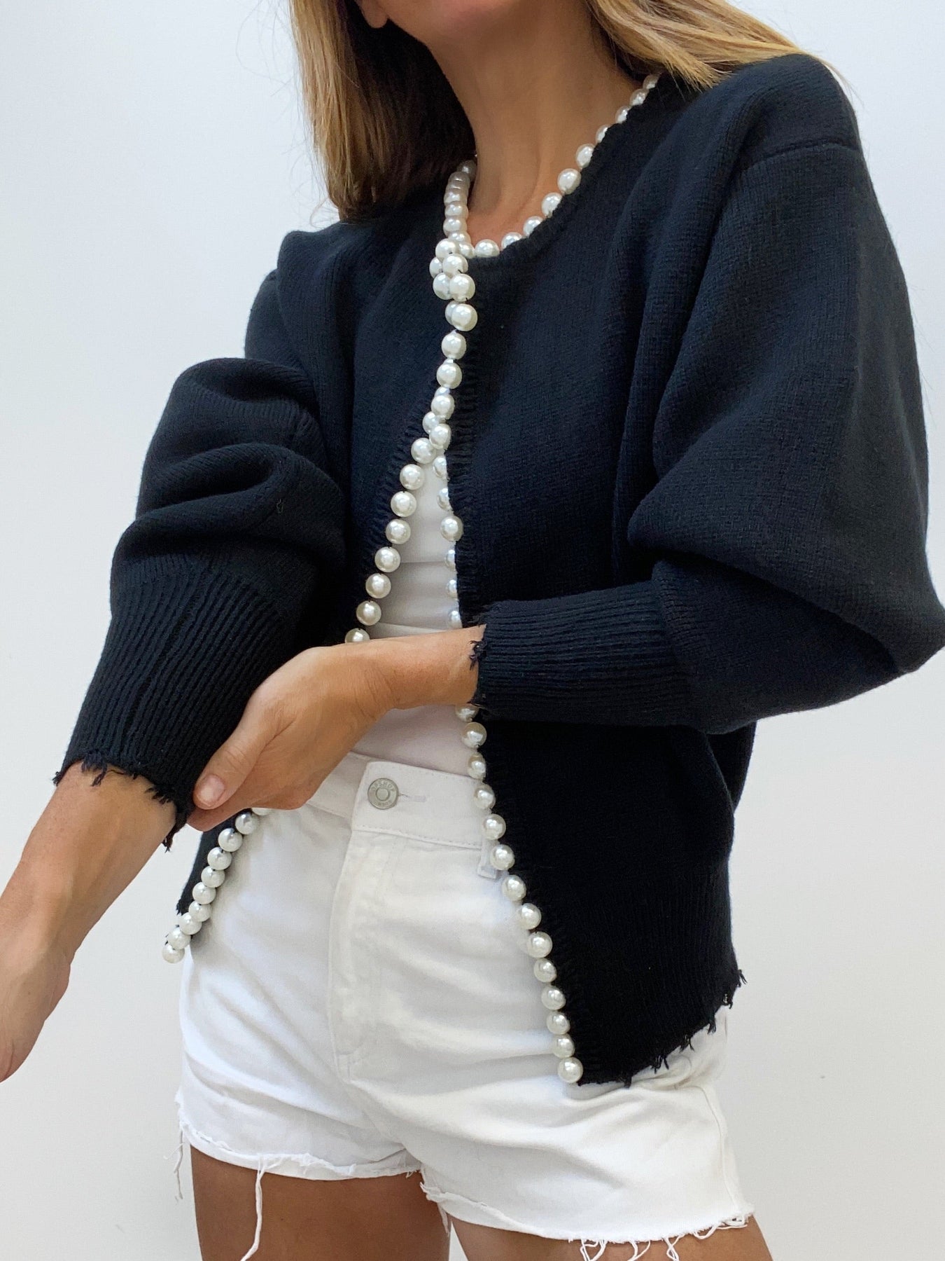 Pearl Trim Ripped Hem Cardigan Modehuis-Nederland