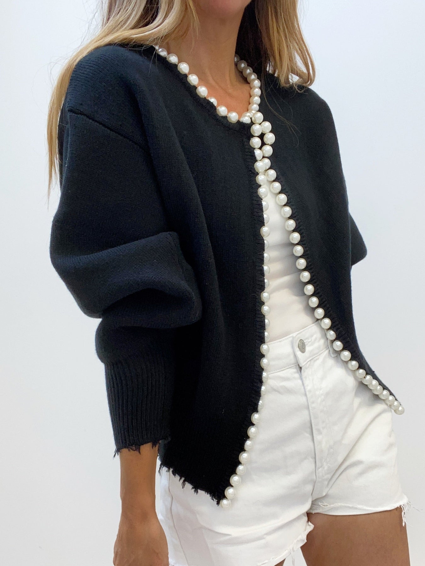 Pearl Trim Ripped Hem Cardigan Modehuis-Nederland