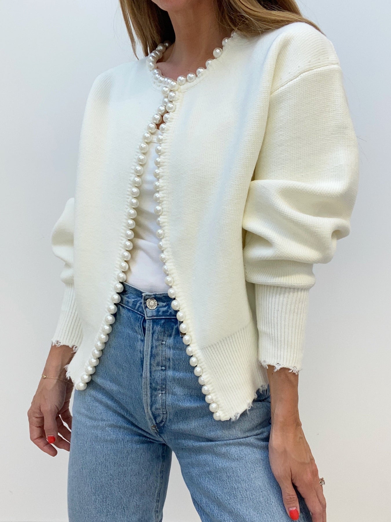 Pearl Trim Ripped Hem Cardigan Modehuis-Nederland