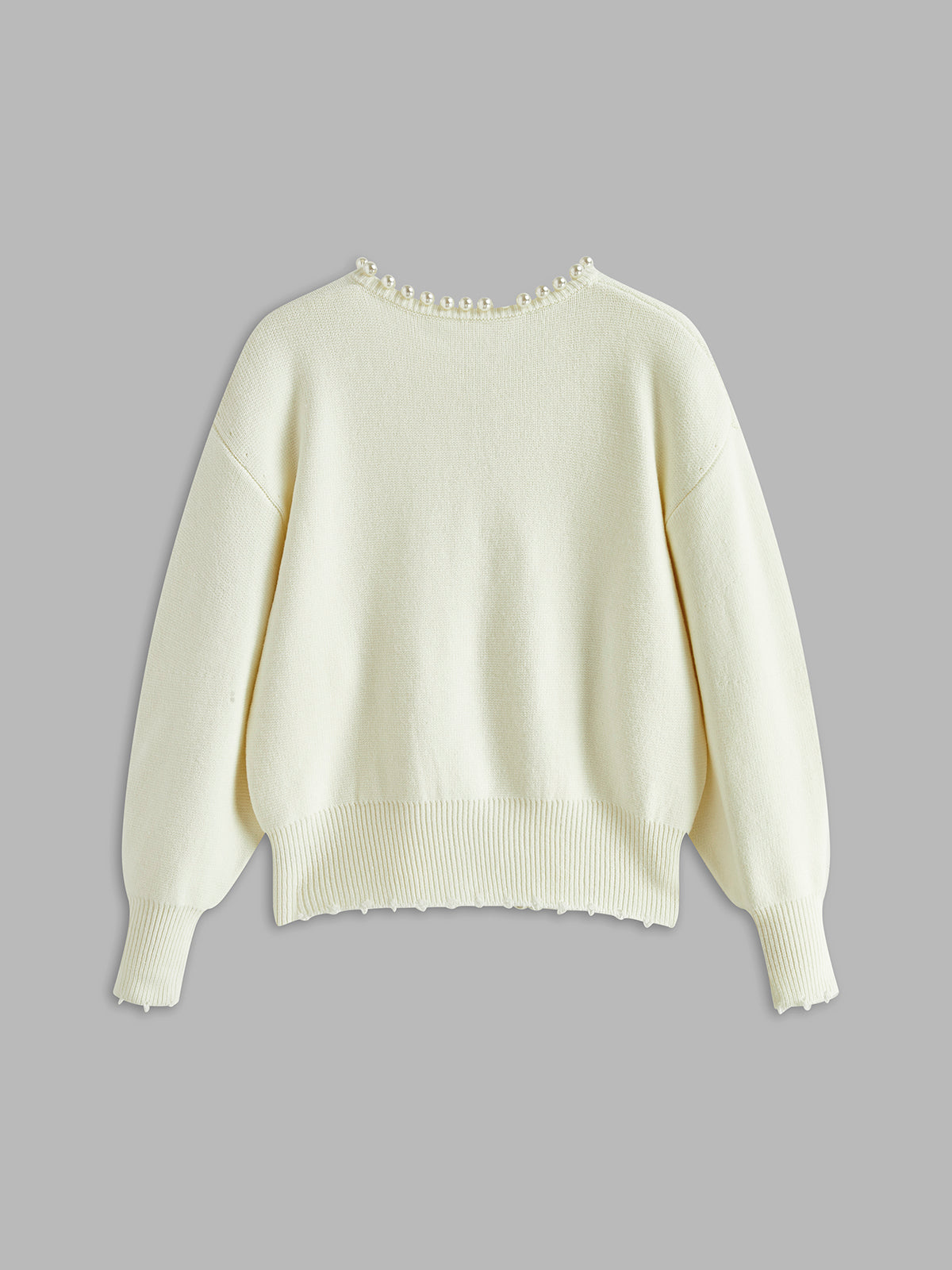 Pearl Trim Ripped Hem Cardigan Modehuis-Nederland