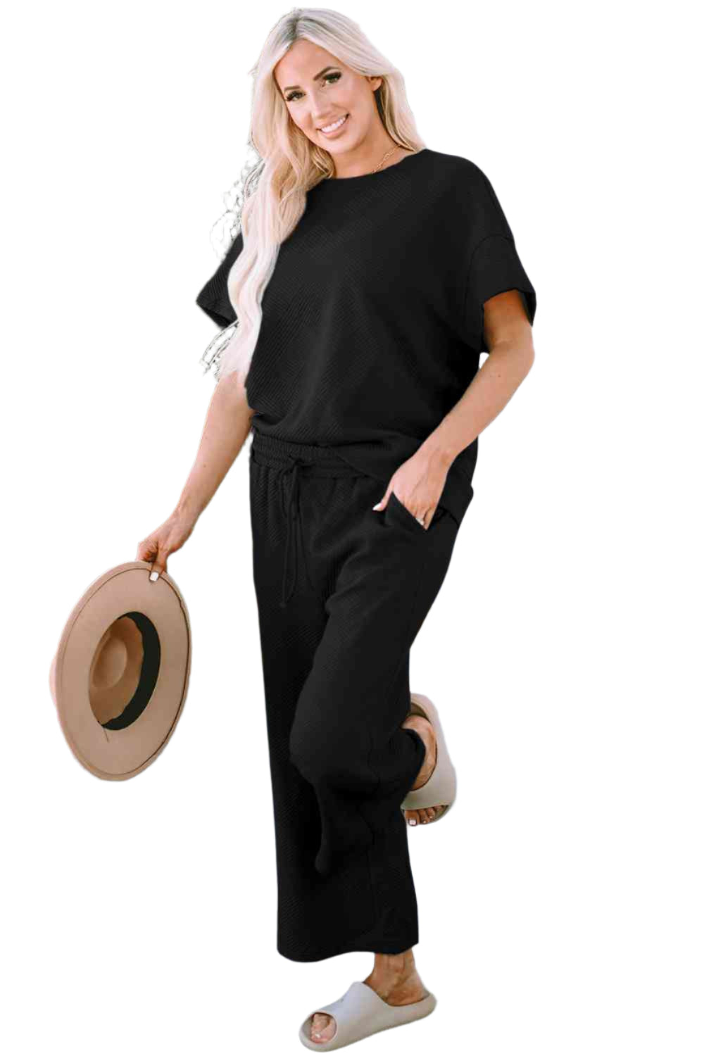 2-Delige Lounge Set | T-shirt en Broek met Strikceintuur Modehuis-Nederland