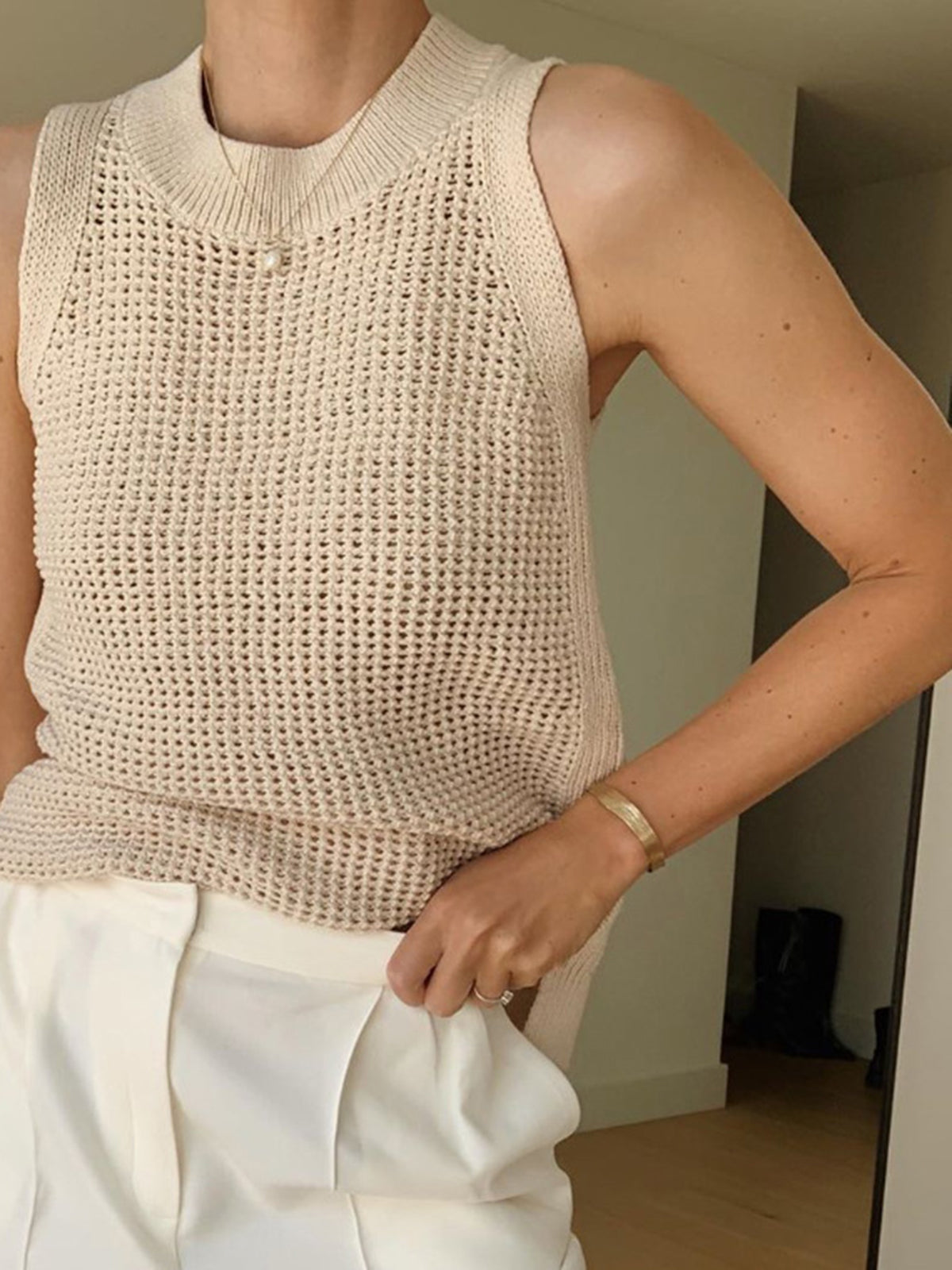 Knit Hollow Solid Tank Top Modehuis-Nederland