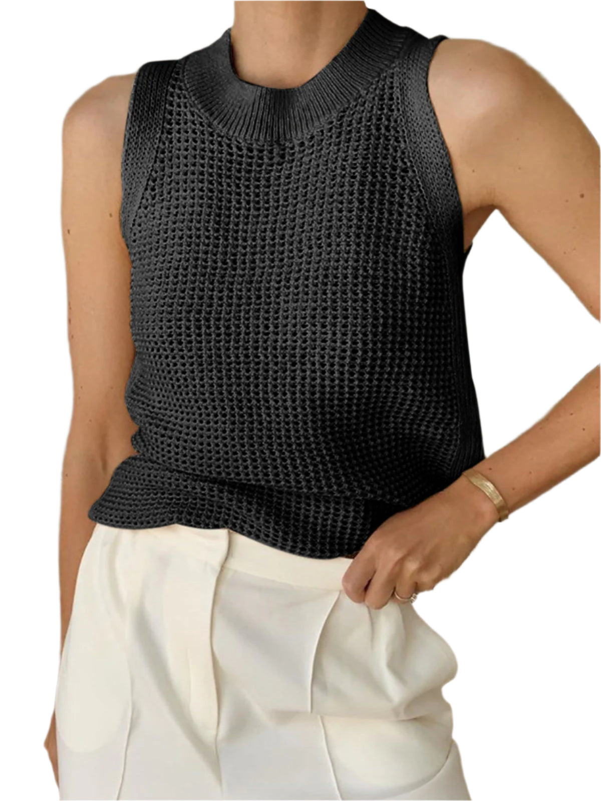Knit Hollow Solid Tank Top Modehuis-Nederland