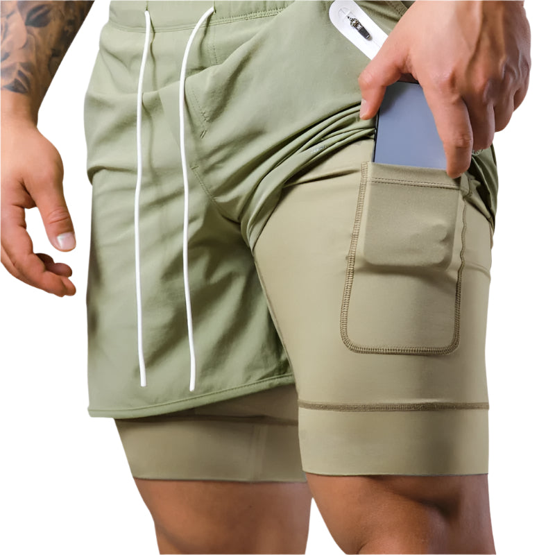 Heren 2-in-1 trainingsshort met geïntegreerde compressielaag