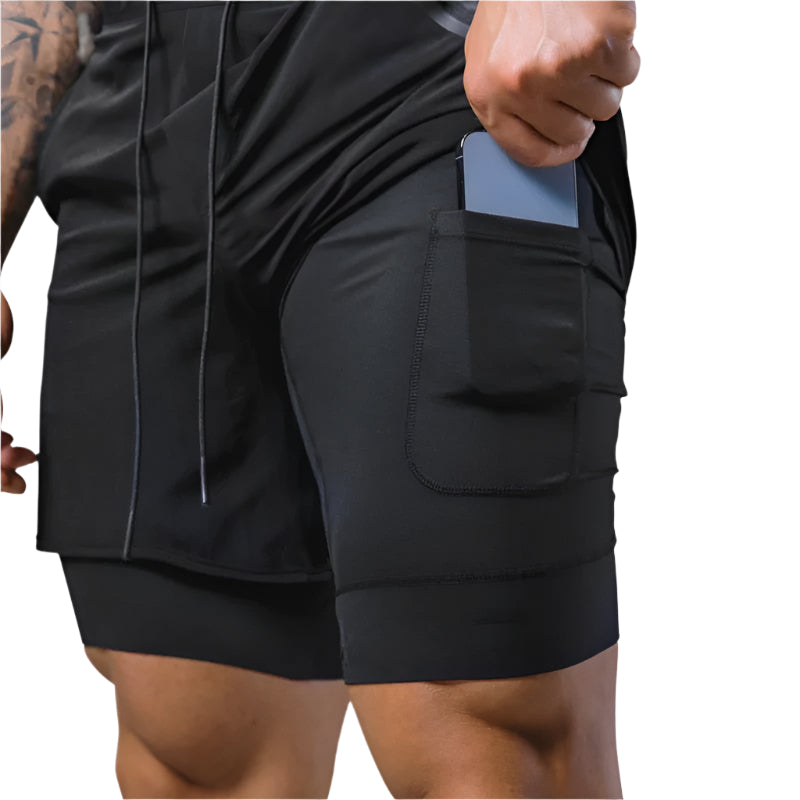 Heren 2-in-1 trainingsshort met geïntegreerde compressielaag