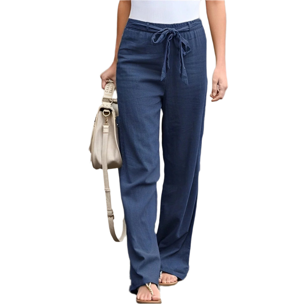 Dames zomerbroek in linnen broek heren stijl met elastische taille
