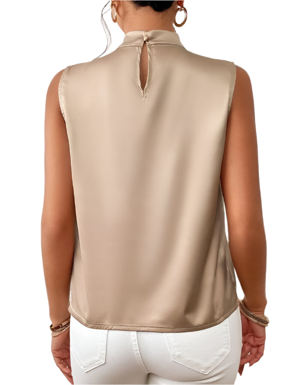 Dames Blouse - Elegante Satijnen - Mouwloze Blouse - Gedraaide Hals Modehuis-Nederland