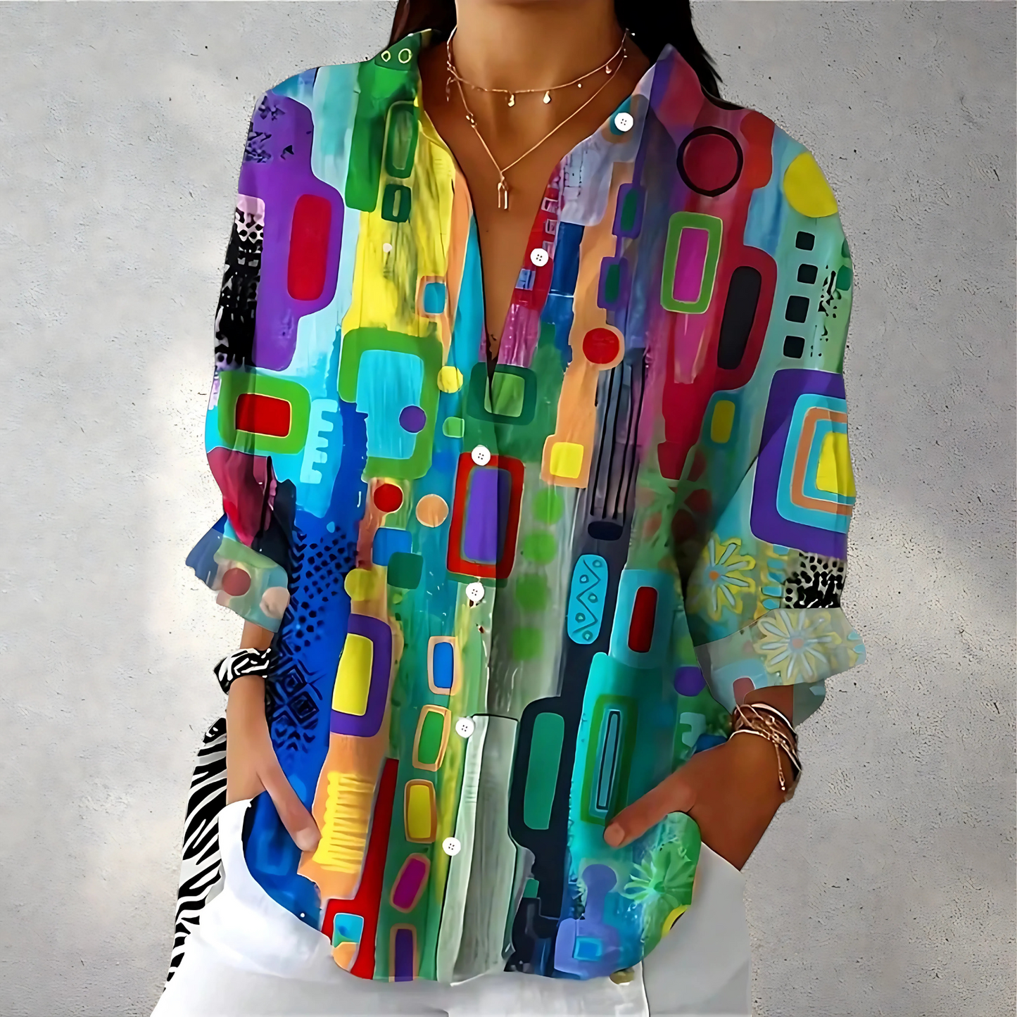 Zaya | Kleurrijke Blouse met Artistieke Print Modehuis-Nederland