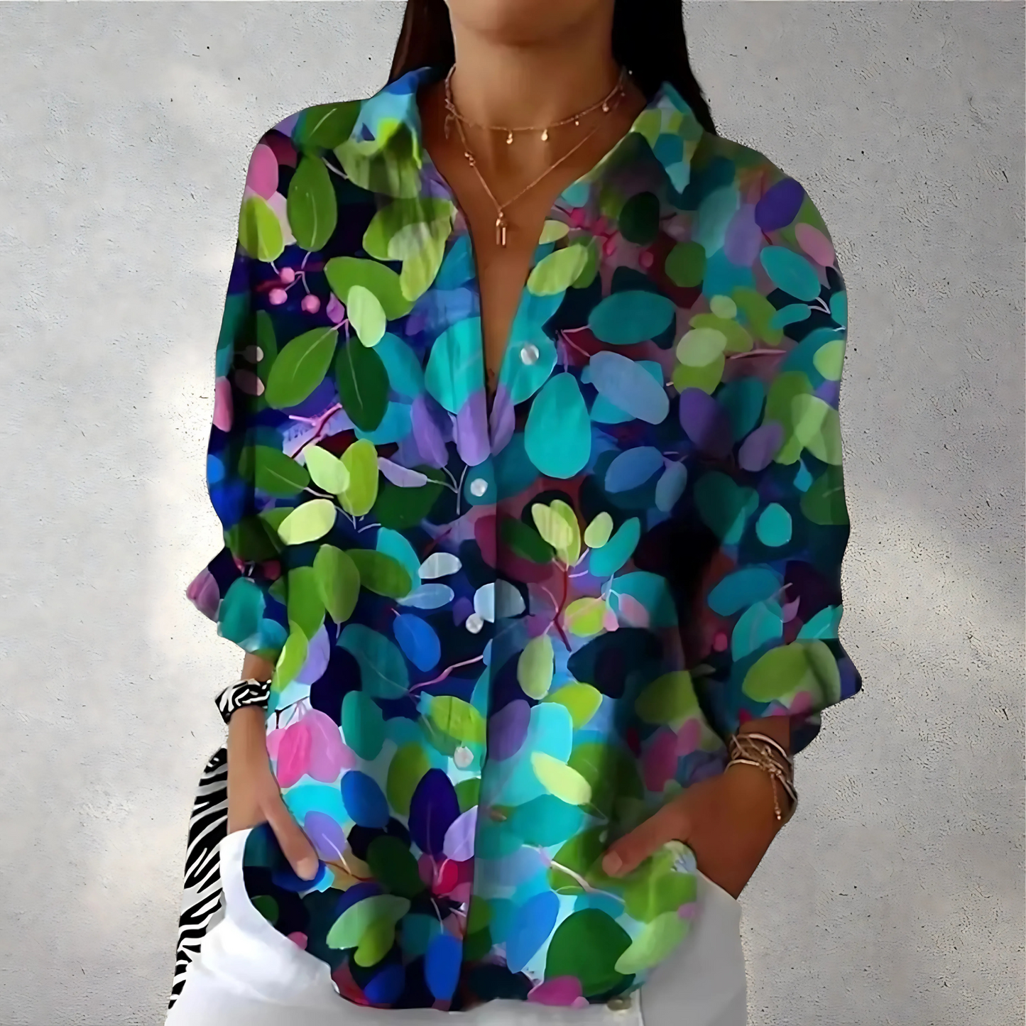 Zaya | Kleurrijke Blouse met Artistieke Print Modehuis-Nederland