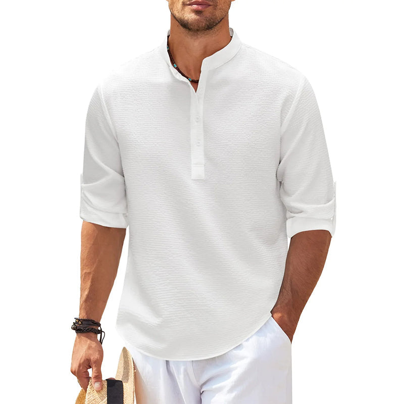 Heren Linnen Henley Overhemd met Lange Mouwen Modehuis-Nederland