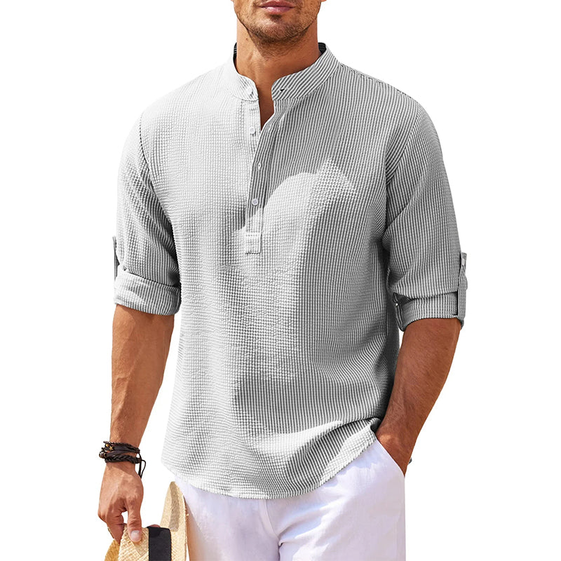 Heren Linnen Henley Overhemd met Lange Mouwen Modehuis-Nederland