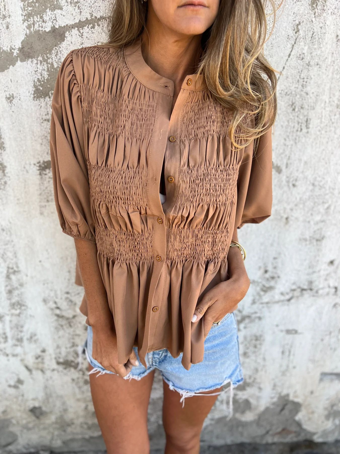 ELIZA™ - Pleated Button-Up Blouse Modehuis-Nederland