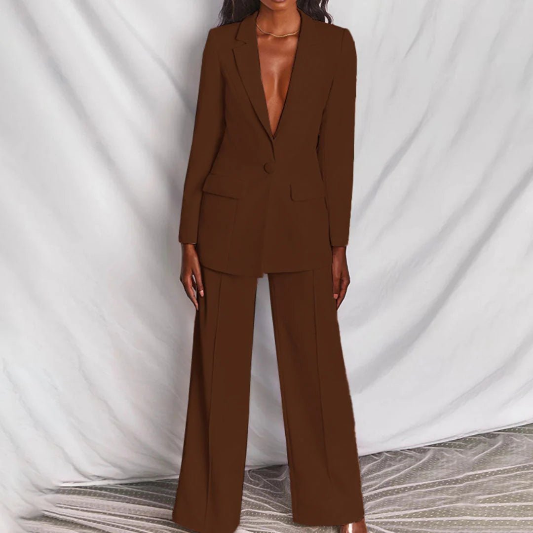 Evelyn – Taillierter Blazer & Weit geschnittene Hose Anzug-Set Modehuis-Nederland