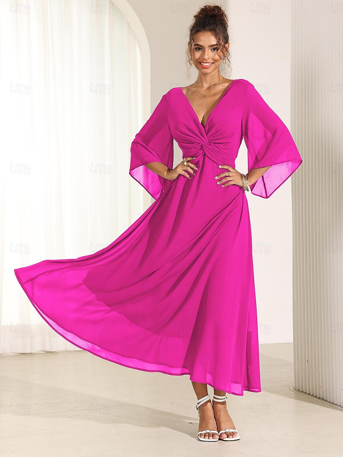 Isabellaâ„¢ | Lange jurk met elegante ruches Modehuis-Nederland