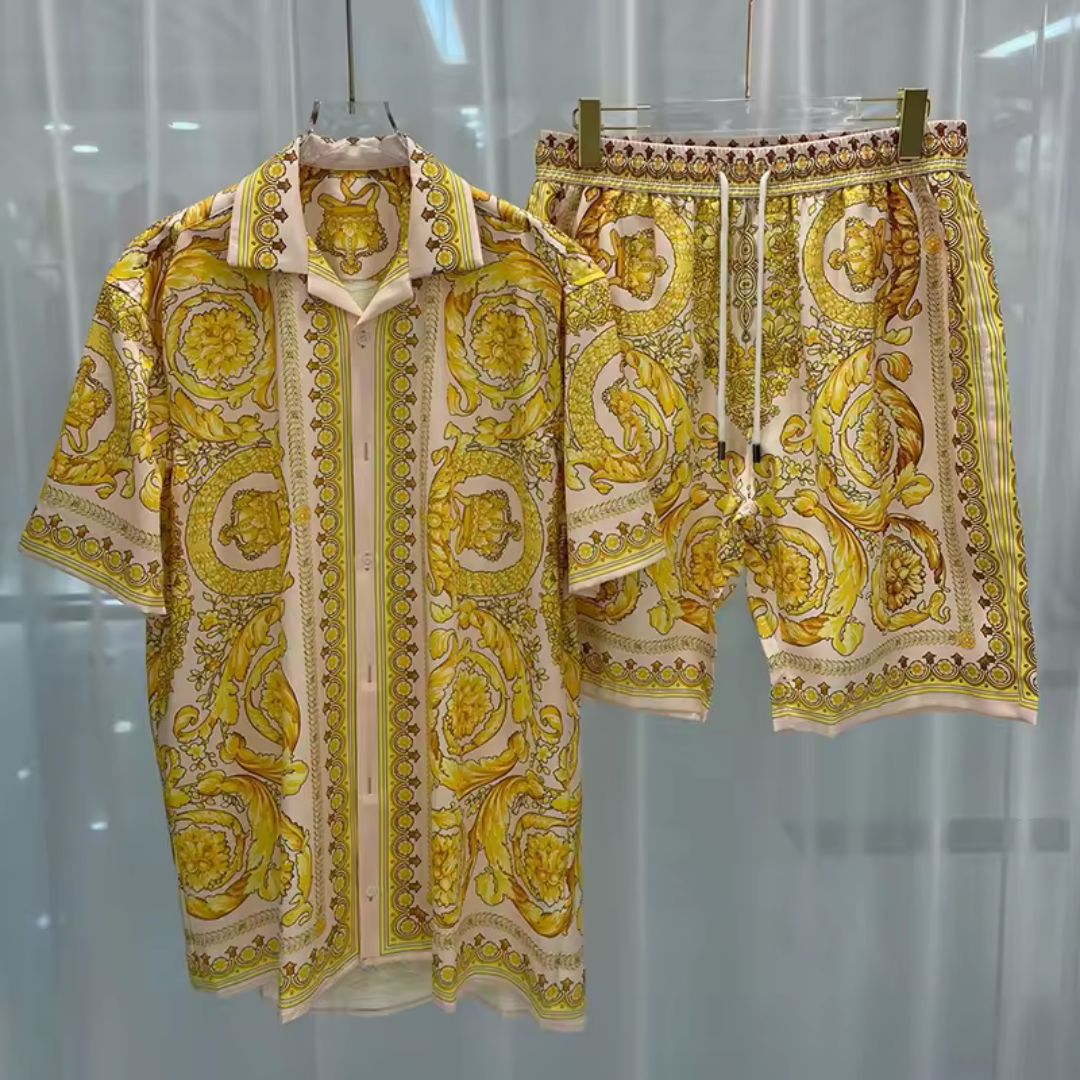 Quint | Heren set met overhemd met korte mouwen en bijpassende short Modehuis-Nederland