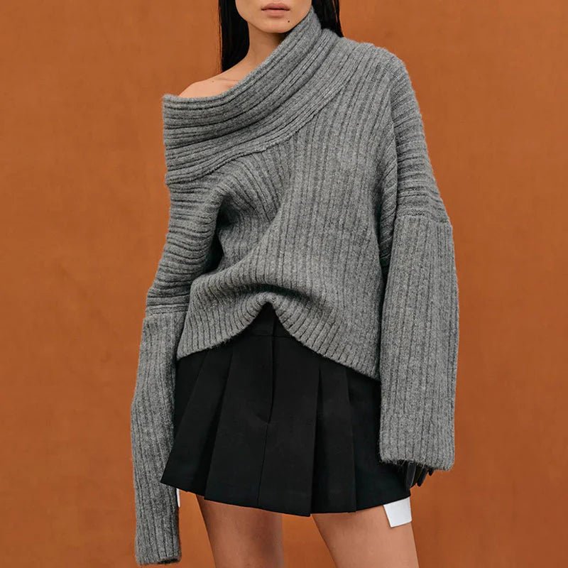 Ines – Oversized Off-Shoulder Pullover aus geripptem Strick Modehuis-Nederland