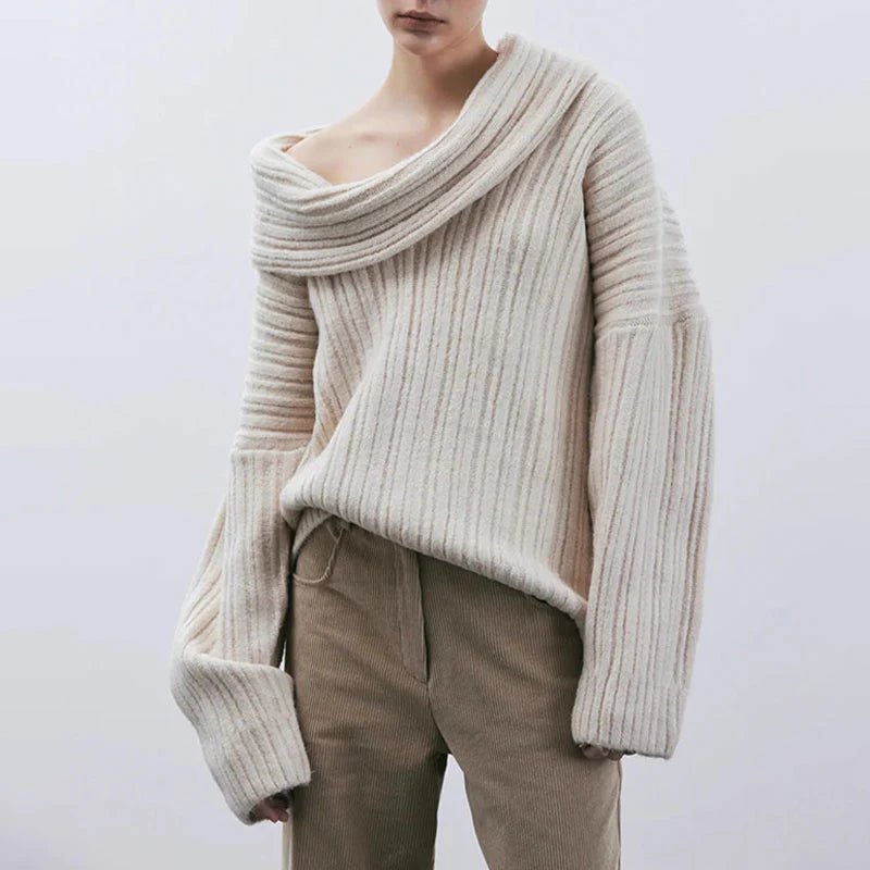 Ines – Oversized Off-Shoulder Pullover aus geripptem Strick Modehuis-Nederland