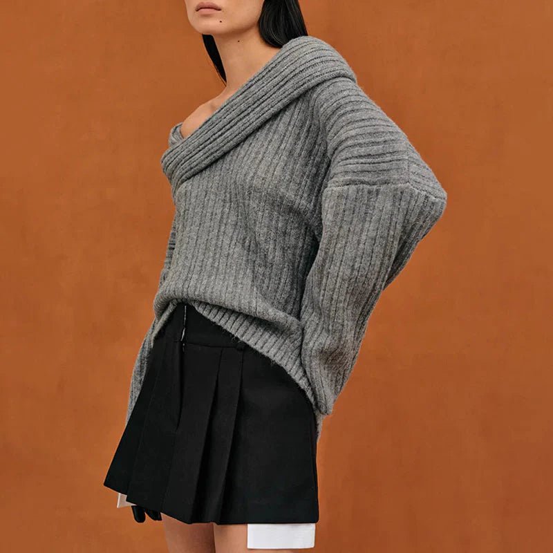 Ines – Oversized Off-Shoulder Pullover aus geripptem Strick Modehuis-Nederland