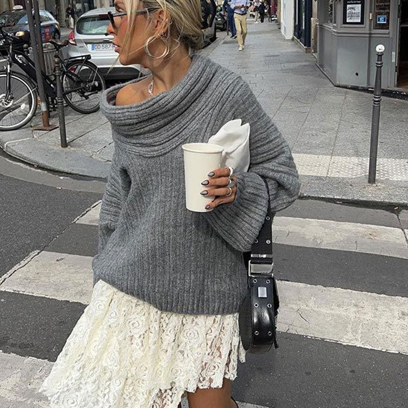Ines – Oversized Off-Shoulder Pullover aus geripptem Strick Modehuis-Nederland