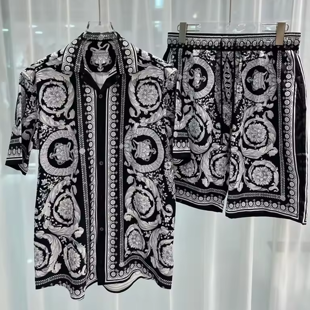 Quint | Heren set met overhemd met korte mouwen en bijpassende short Modehuis-Nederland