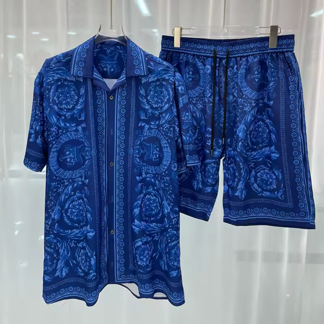 Quint | Heren set met overhemd met korte mouwen en bijpassende short Modehuis-Nederland