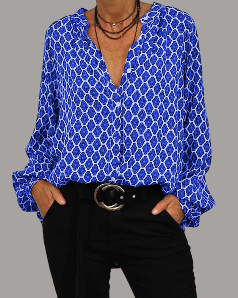 ELVIRAâ„¢ - Geometric V-Neck Blouse Modehuis-Nederland
