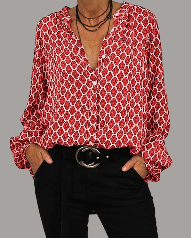 ELVIRAâ„¢ - Geometric V-Neck Blouse Modehuis-Nederland