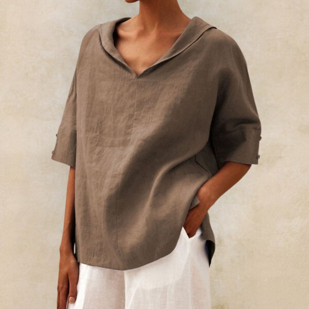 Martha | V-Neck Casual Linen Shirt Modehuis-Nederland
