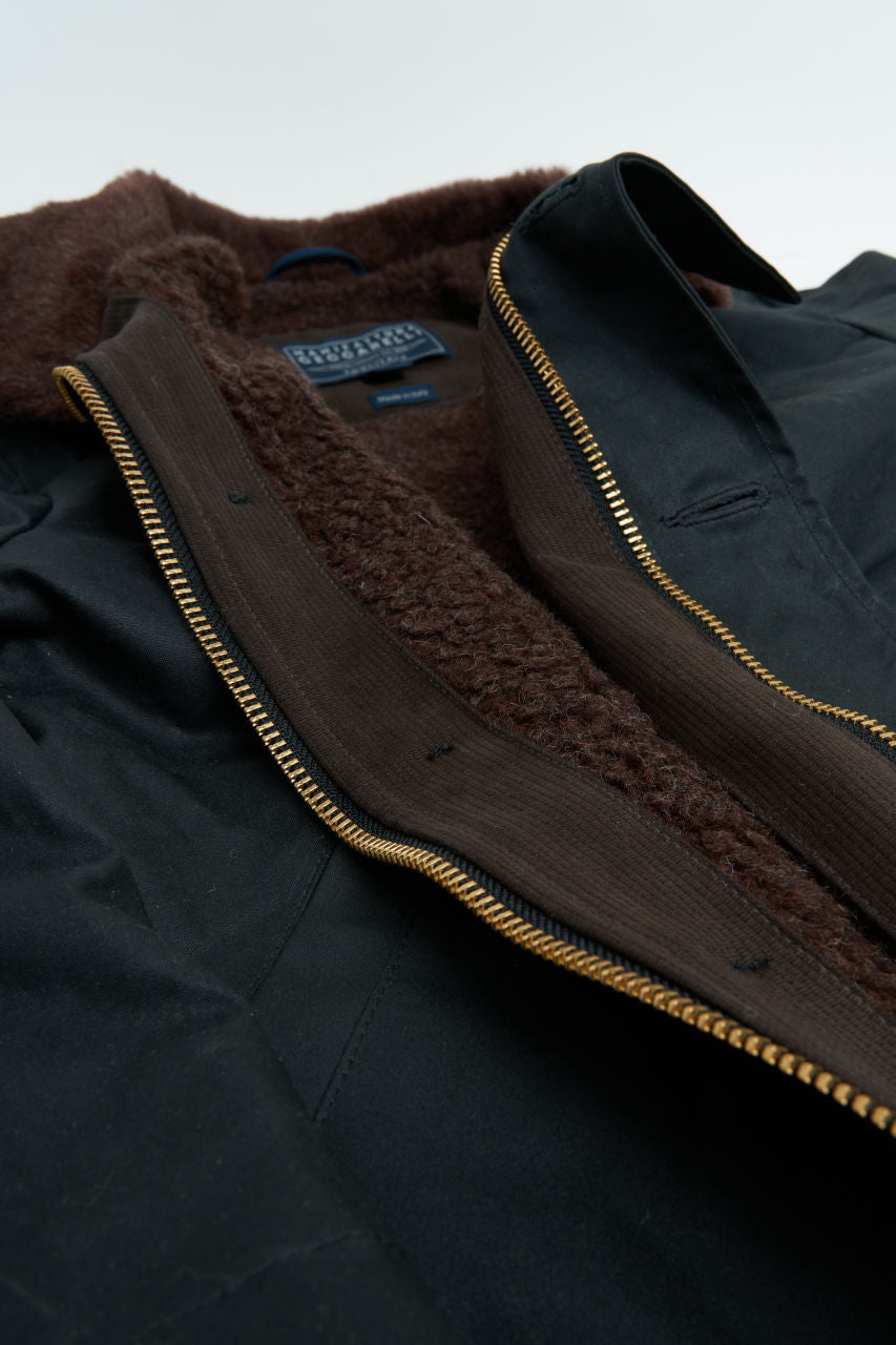 Manifattura Ceccarelli Waxed Deck Jacket Wool Teddy Fur Black Modehuis-Nederland