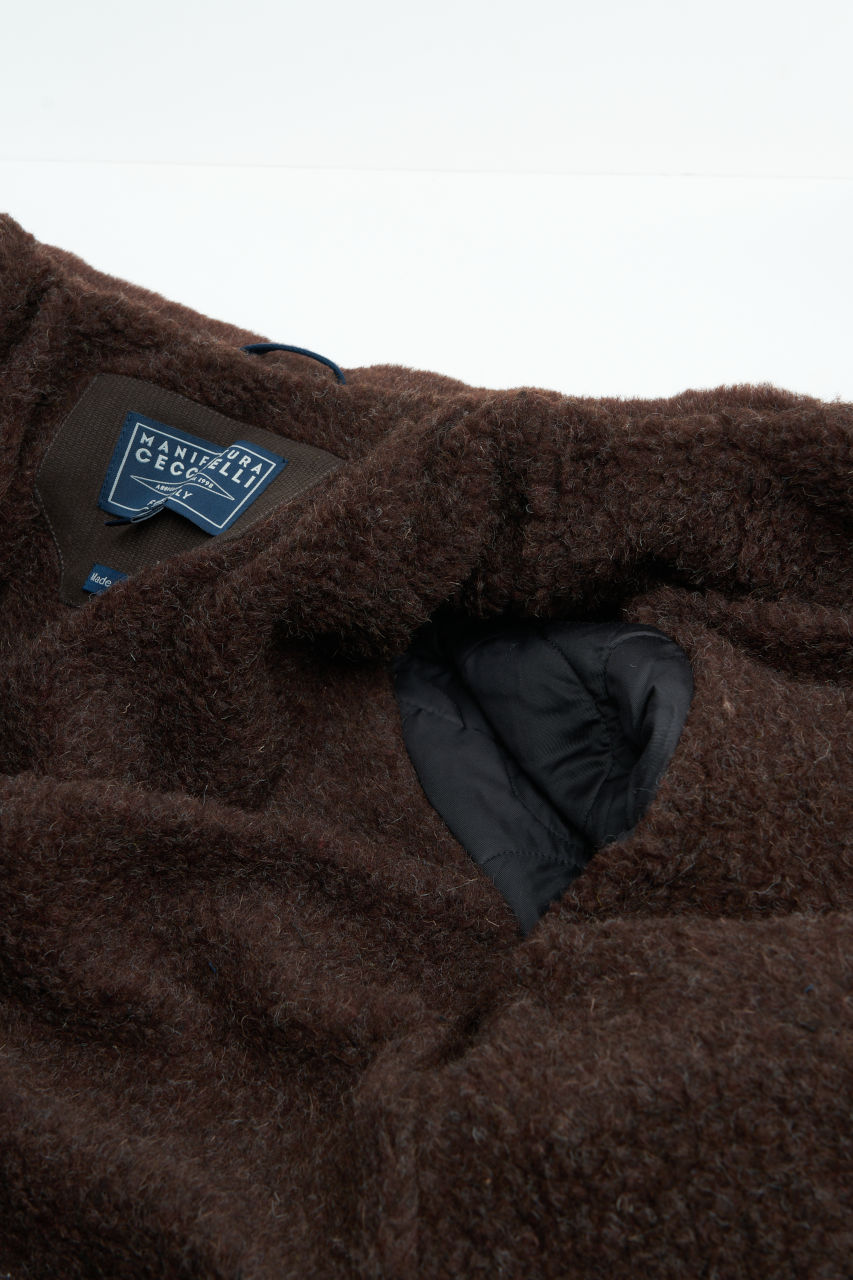 Manifattura Ceccarelli Waxed Deck Jacket Wool Teddy Fur Black Modehuis-Nederland