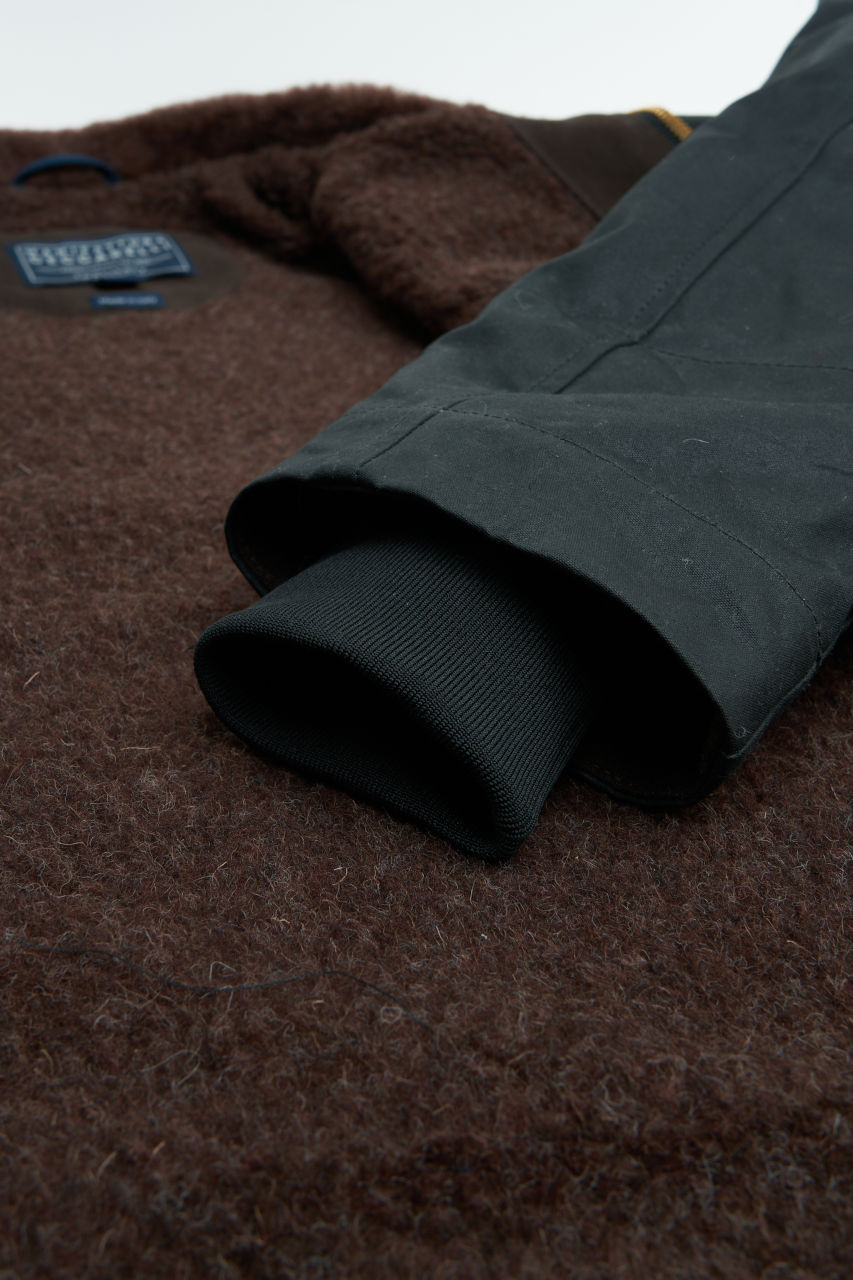Manifattura Ceccarelli Waxed Deck Jacket Wool Teddy Fur Black Modehuis-Nederland