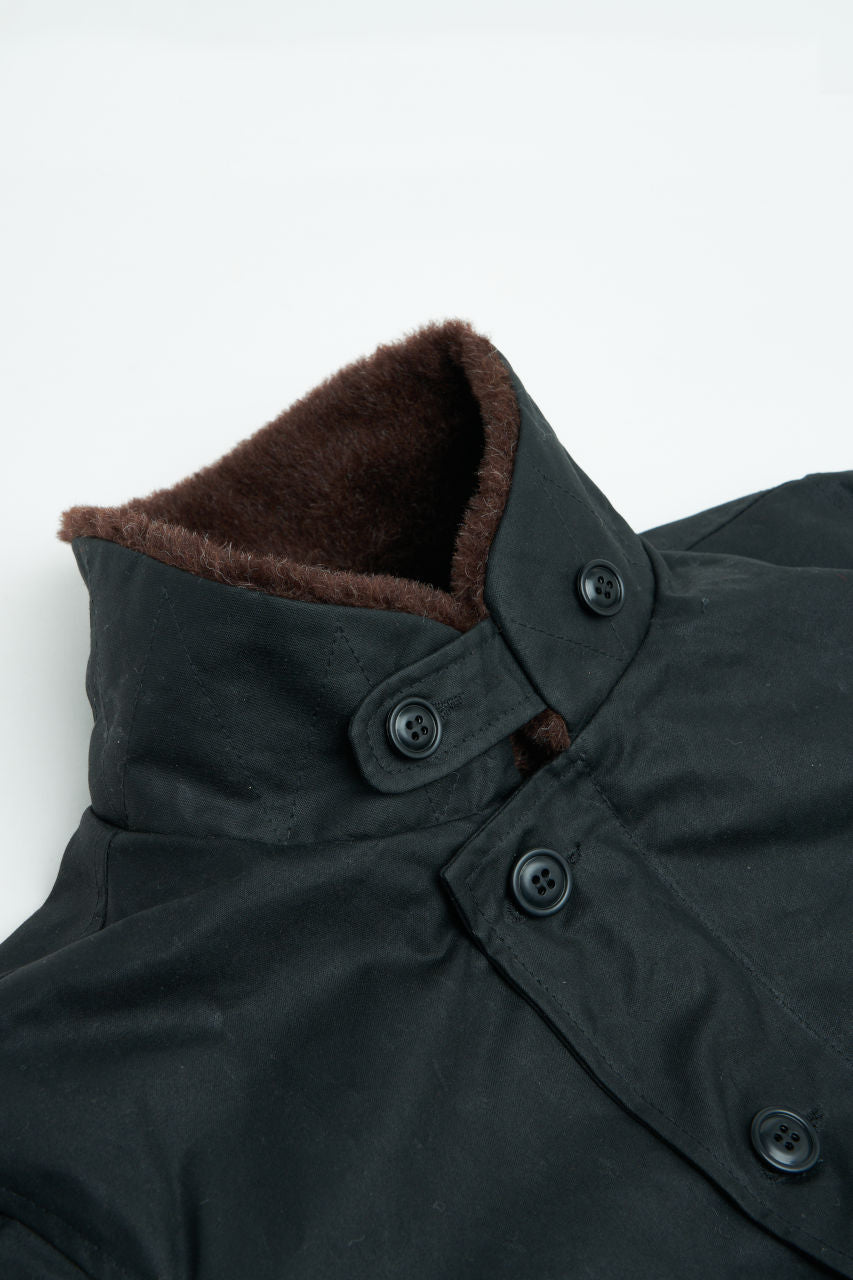 Manifattura Ceccarelli Waxed Deck Jacket Wool Teddy Fur Black Modehuis-Nederland