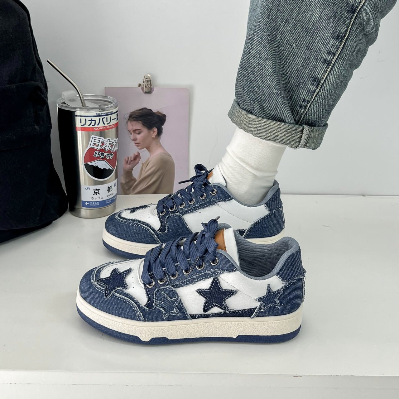 celina – jeans-sneaker mit sternapplikation im retro-look Modehuis-Nederland