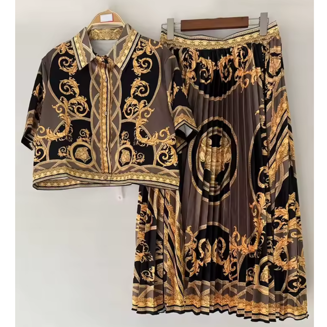 Rafaela | Tweedelige dames set met blouse en geplisseerde midi-rok voor dames Modehuis-Nederland