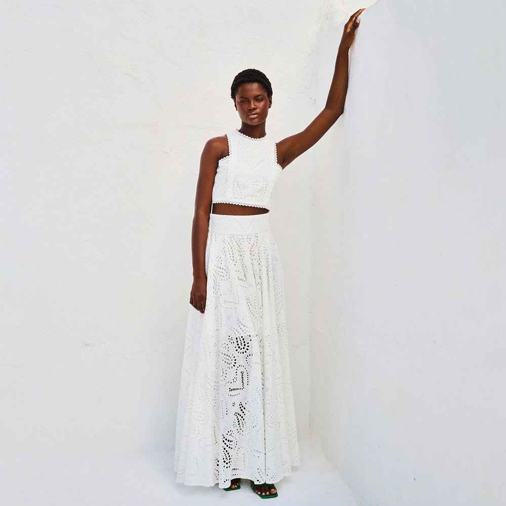 Amara – Zweiteiliges Sommer-Set mit Cut-out-Stickerei und Maxi-Rock Modehuis-Nederland