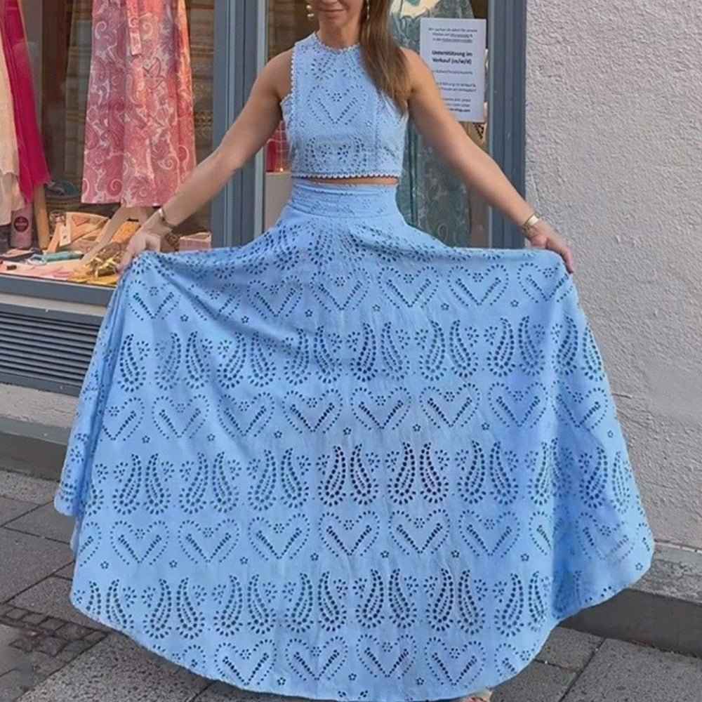 Amara – Zweiteiliges Sommer-Set mit Cut-out-Stickerei und Maxi-Rock Modehuis-Nederland