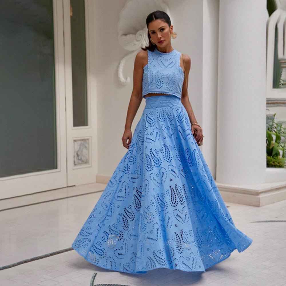 Amara – Zweiteiliges Sommer-Set mit Cut-out-Stickerei und Maxi-Rock Modehuis-Nederland