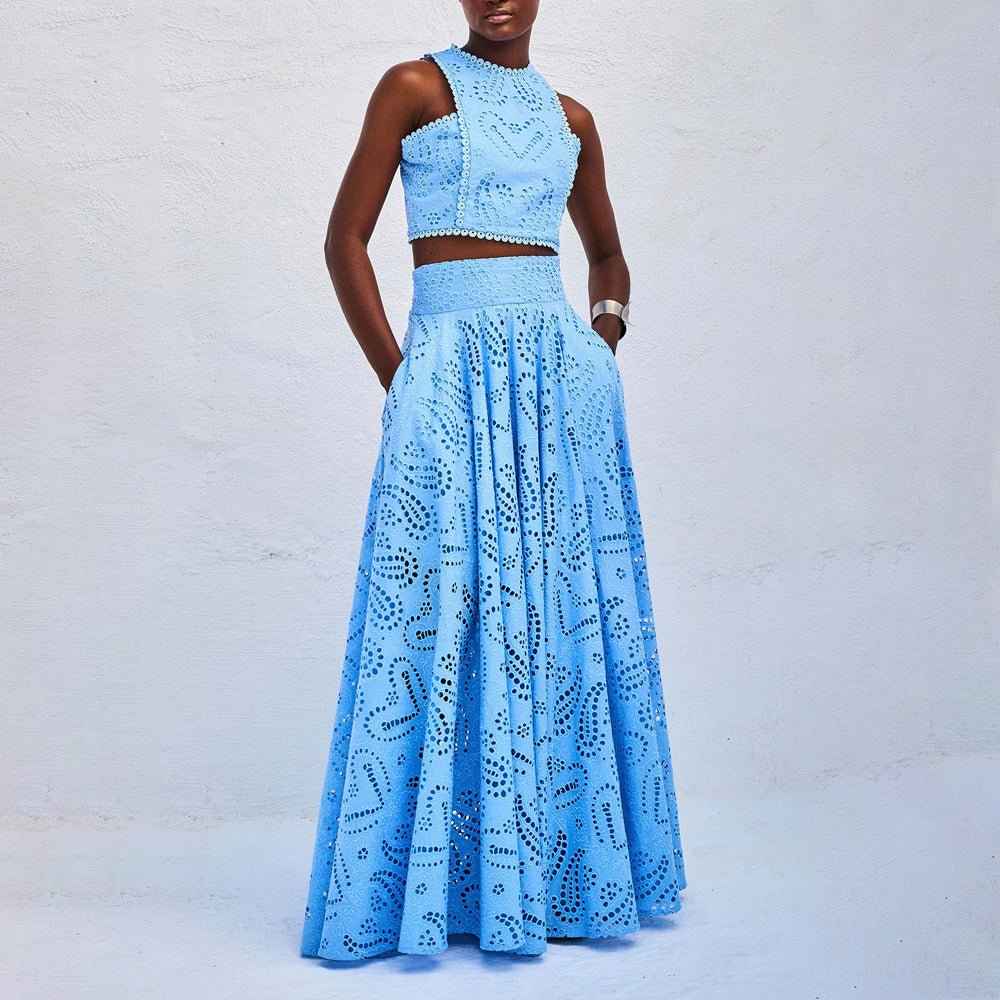 Amara – Zweiteiliges Sommer-Set mit Cut-out-Stickerei und Maxi-Rock Modehuis-Nederland