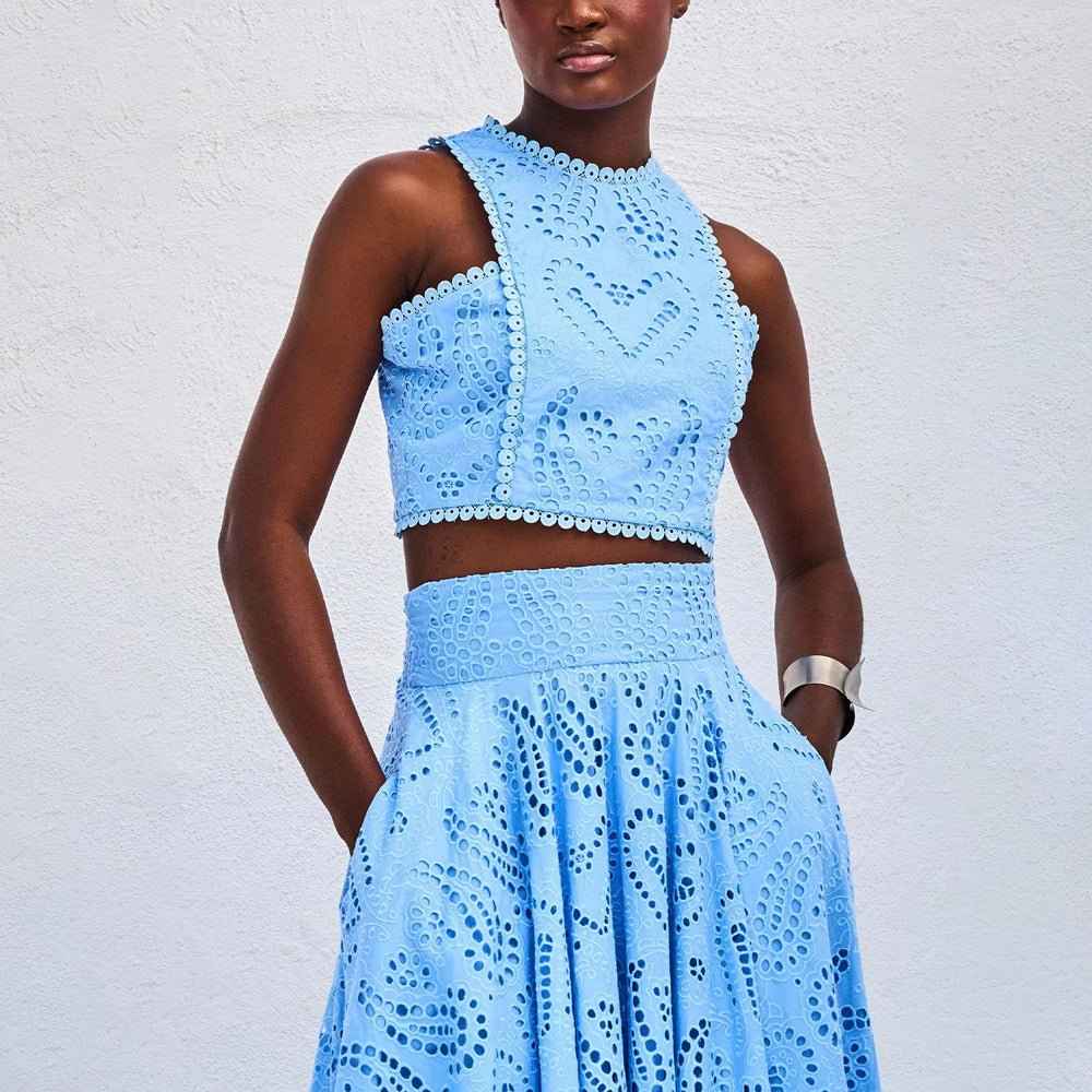 Amara – Zweiteiliges Sommer-Set mit Cut-out-Stickerei und Maxi-Rock Modehuis-Nederland