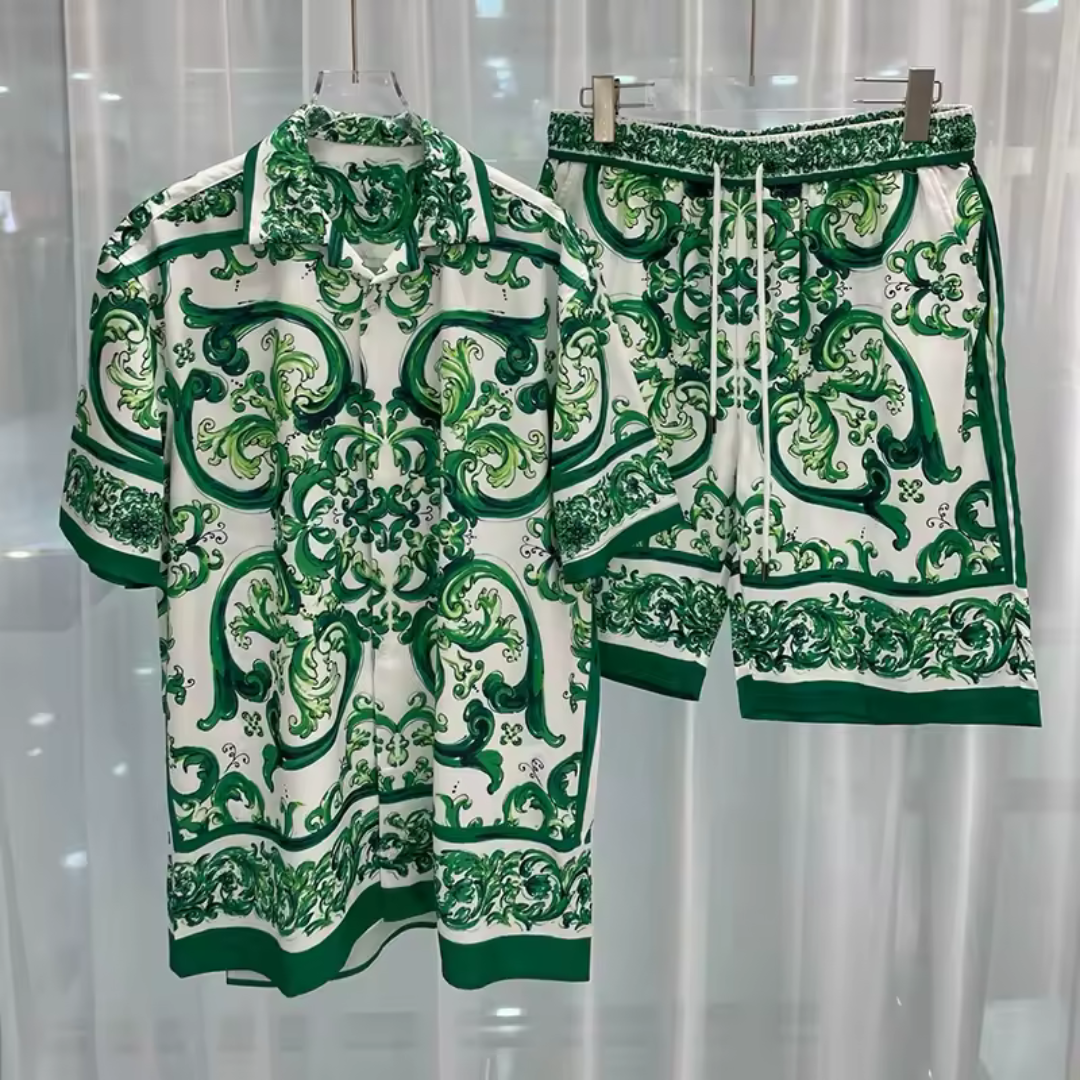Quint | Heren set met overhemd met korte mouwen en bijpassende short Modehuis-Nederland