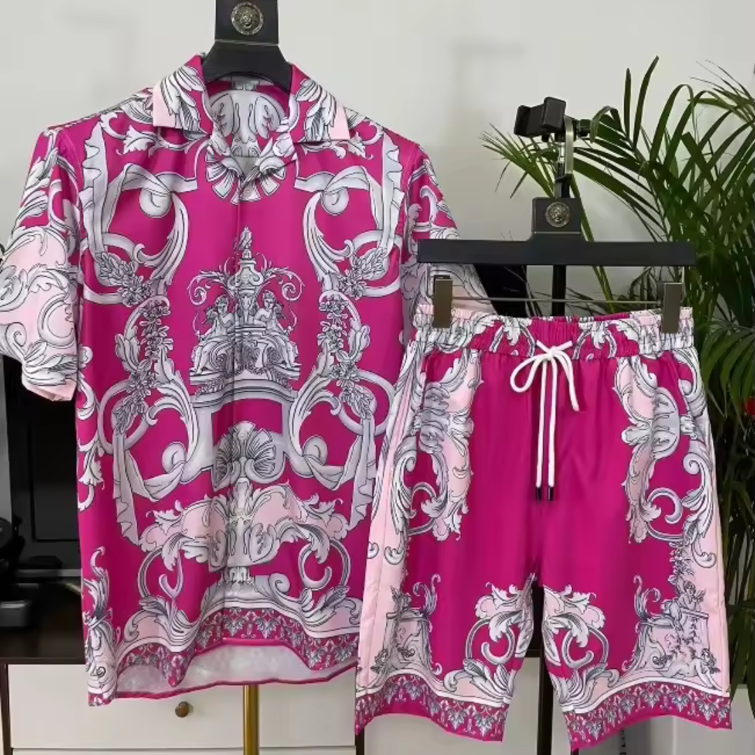 Quint | Heren set met overhemd met korte mouwen en bijpassende short Modehuis-Nederland
