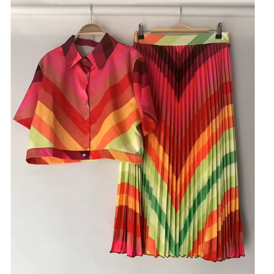 Rafaela | Tweedelige dames set met blouse en geplisseerde midi-rok voor dames Modehuis-Nederland