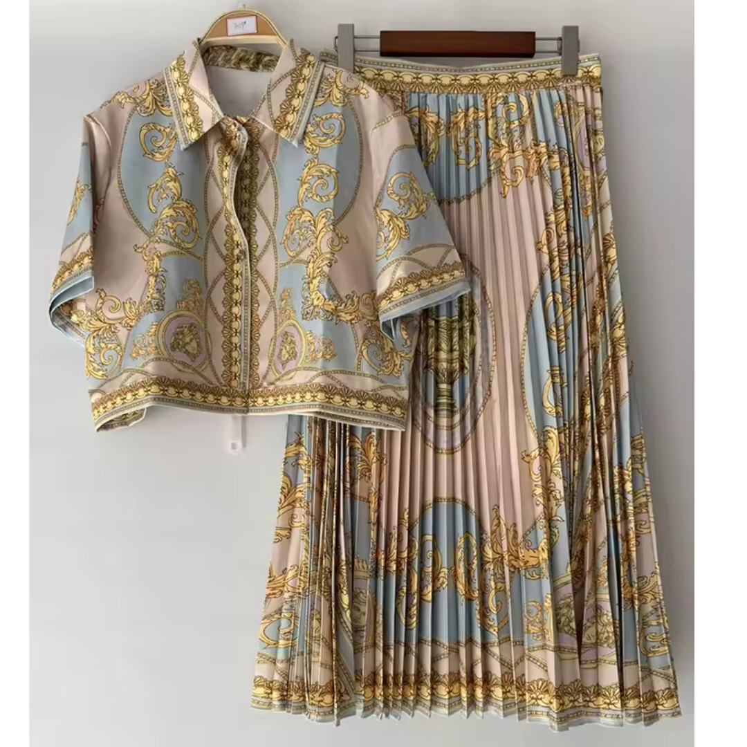 Rafaela | Tweedelige dames set met blouse en geplisseerde midi-rok voor dames Modehuis-Nederland