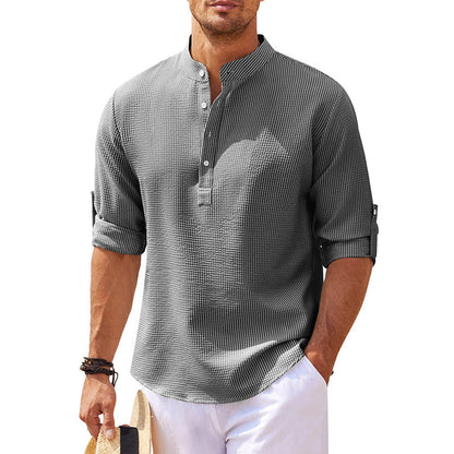Heren Linnen Henley Overhemd met Lange Mouwen Modehuis-Nederland