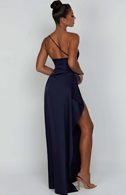 Eva | Geplooide Satijnen Dames Splitjurk met één schouder | Elegante Jurk Modehuis-Nederland