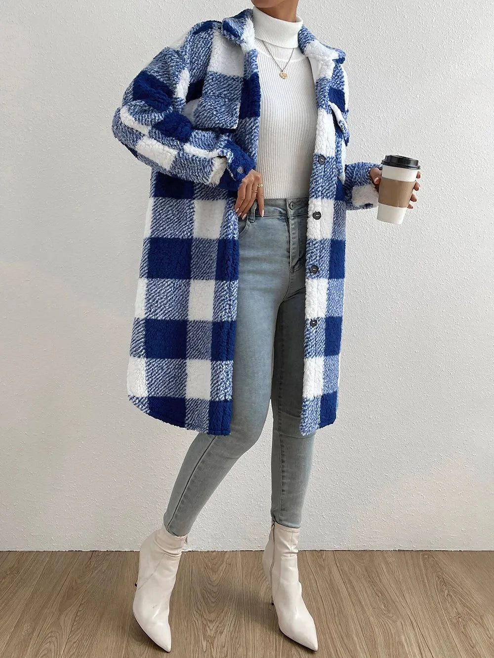 Karierter Damen-Teddy-Mantel | Warme Modehuis-Nederland