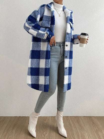 Karierter Damen-Teddy-Mantel | Warme Modehuis-Nederland