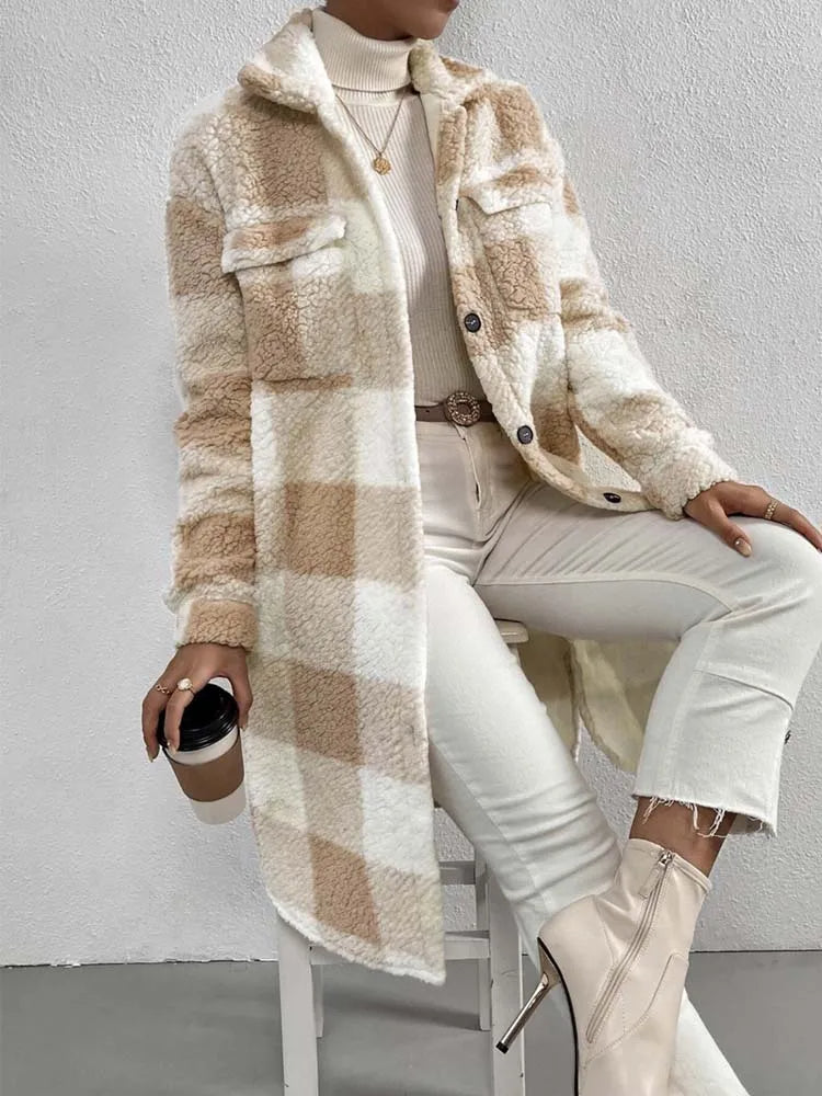Karierter Damen-Teddy-Mantel | Warme Modehuis-Nederland